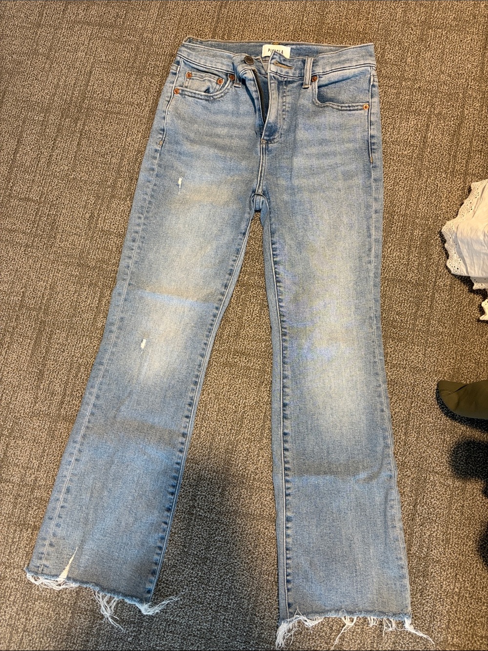 pistola Light Wash Frayed Hem Wide Leg Jeans